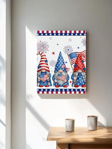 NuYeBiofx Independence Day Patriotic Dwarf Canvas Wall Art Prints,30"x20" Framed Picture Artwork Flag Stars and Stripes Printed Canvas Oil Painting for Living Room Bedroom Office,Ready to Hang