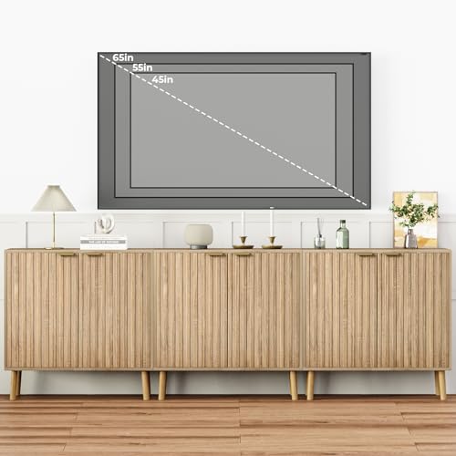 Fluted Storage Cabinet, Free Standing Buffet, Wood Sideboard, view 4