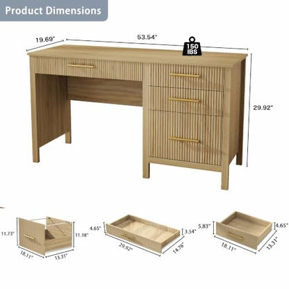 Fluted Executive Desk with Drawers: 54" Oak Home Office Desks, view 3