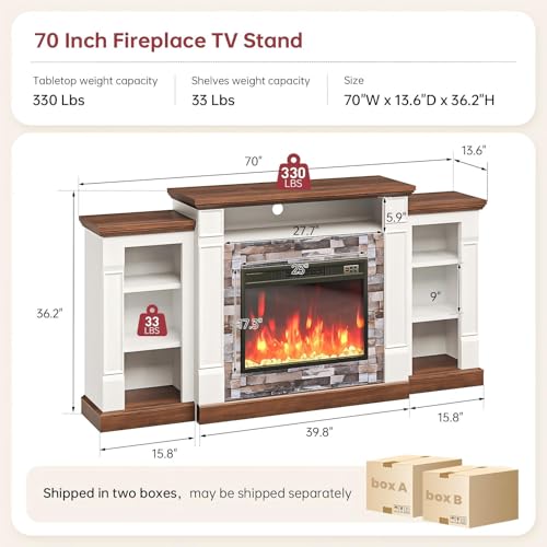 70" Electric Fireplace TV Stand, Entertainment Center with Open Storage, view 3