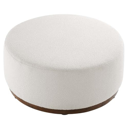 Large 38" Round Boucle Upholstered Upholstered Ottoman