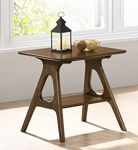 Arona Mid-Century Modern Wood Shelf End Table, Walnut Finish