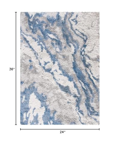 SAFAVIEH Horizon Shag Collection Accent Rug - 2' x 3', Grey & Blue, Non-Shedding & Easy Care, 2-inch Thick Ideal for High Traffic Areas in Entryway, Living Room, Bedroom (HZN890G)