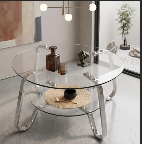 31.5" Round Glass Coffee Table, view 2