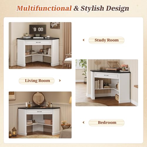 Farmhouse Corner Desk for Small Space, White Small Computer Desk, view 6
