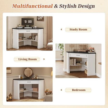 Farmhouse Corner Desk for Small Space, White Small Computer Desk, view 6
