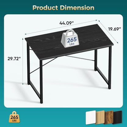44 Inch Computer Office Desk for Small Spaces, Writing Gaming Work Desk Modern Study Table with Metal Frame Home Bedroom, Black