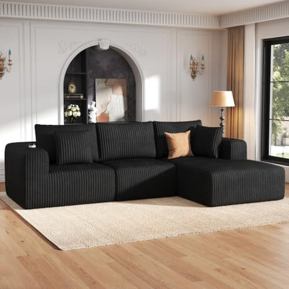Modular Sectional Sofa, Cloud Boneless Couch with Deep Seat, Cup Holder, Memory Foam, Corduroy L Shaped Couch Convertible Sofa Bed for Living Room Bedroom, No Assembly Required