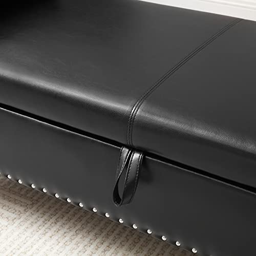 Storage Bench for Bedroom, PU Upholstered Bed Ottoman with Rolled Armed Button Tufted Design, Long Bench for Bed Window Living Room, Black
