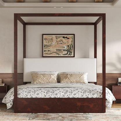 King Size Canopy Bed with Upholstered Headboard (Espresso), view 5