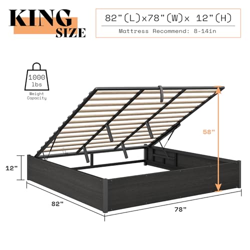 King Lift Up Storage Bed Frame, Dark Oak, view 3