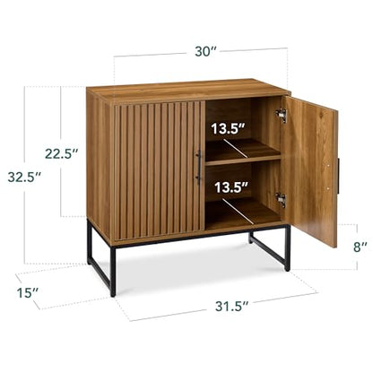 Best Choice Products Slatted Sideboard Buffet Cabinet, Entryway Table, Accent Storage Cabinet, Console Table for Hallway, Living Room, Dining Room – Brown