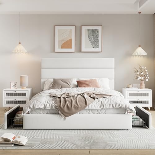Modern Queen Size Platform Bed Frame with 4 Storage Drawers, view 4