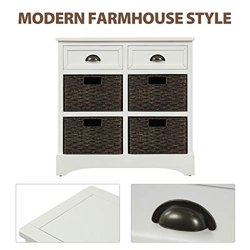 Storage Cabinet with 4 Classic Rattan Basket & 2 Drawers,for Living Room,Bedroom(28"L x 11.8"W x 28"H). (White)