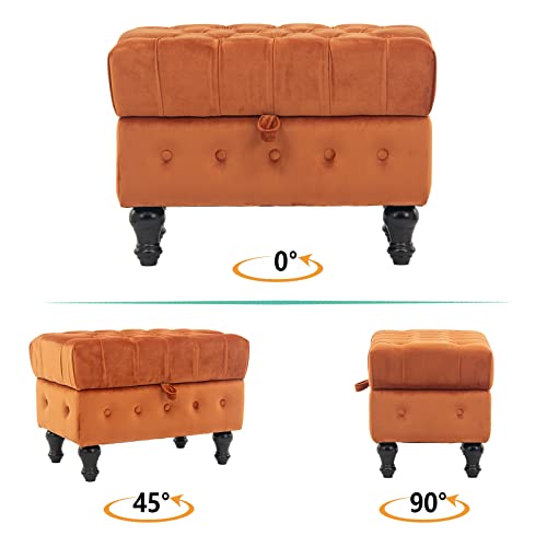Rectangular Storage Coffee Table Ottoman,Button Tufted Velet Upholstery Footstool Bedroom Ottoman for Living Room, Home Office, Space-Saving Storage Toy Box Stool, Caramel