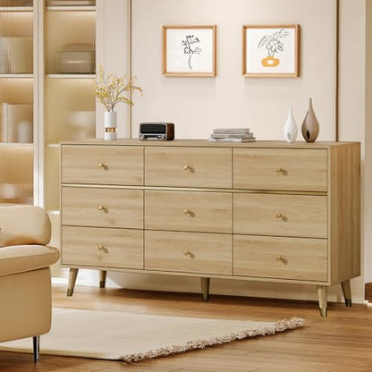 9 Drawer Dresser, 63" Wide Mid Century Modern Chest of Drawers, view 8