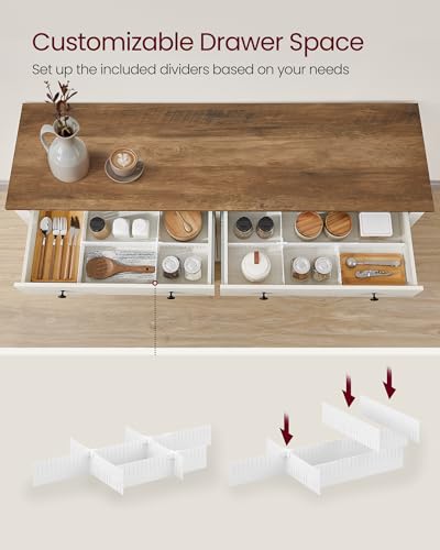 VASAGLE LIRY Collection - Buffet Cabinet, Coffee Bar Cabinet with 2 Drawers, Adjustable Shelves, Sideboard Storage with Cable Holes, Drawer Dividers, Rustic White and Honey Brown UBBK381W01