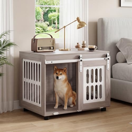 Farmhouse Wooden Dog Crate Furniture with Sliding Barn Door, view 2
