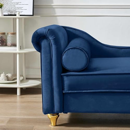 Modern Upholstery Chaise Lounge Chair with Storage Velvet (Navy Blue), view 6