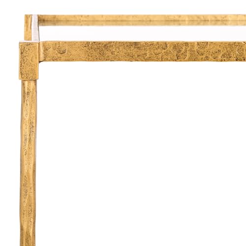 SAFAVIEH Couture Collection Isabellina Brass Metal & Glass Kitchen Dining Bar Cart with Wheels