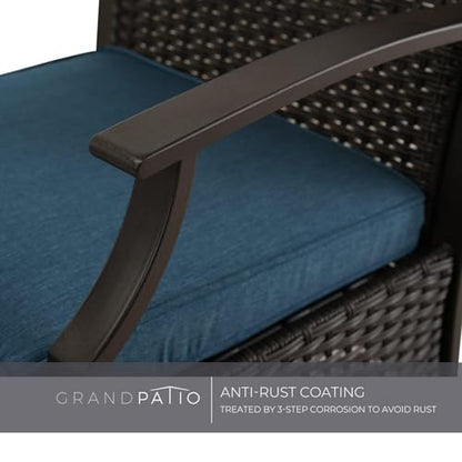 Outdoor Wicker Chairs Set of 2, Wicker Patio Seating with Olefin Cushion for Front Porch Small Balcony Outside (Peacock Blue)