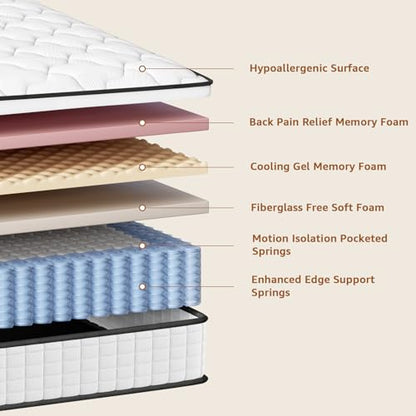 Twin Size Mattress 10 Inch, Medium Firm Hybrid Twin Mattress in a Box, view 4