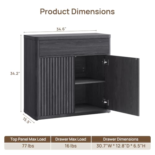 Buffet Cabinet with Storage - Accent Fluted Storage Cabinet with 2 Doors & 1 Drawer 34.6" Wide Modern Sideboard Credenza Large Buffet Table for Living Room Kitchen Dining Room Entryway Office