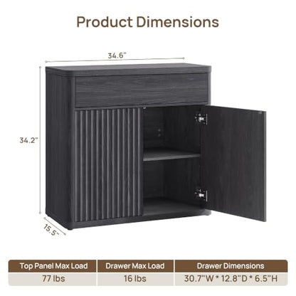 Buffet Cabinet with Storage - Accent Fluted Storage Cabinet with 2 Doors & 1 Drawer 34.6" Wide Modern Sideboard Credenza Large Buffet Table for Living Room Kitchen Dining Room Entryway Office