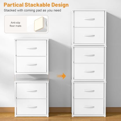Stackable Storage Drawers, White Closet Organizer with Wooden Top & Metal Frame, view 5