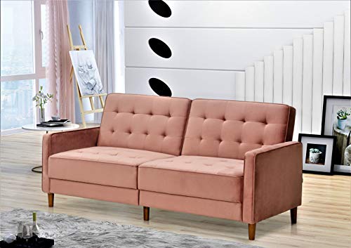 Nia Modern Velvet Upholstered Tufted Sleeper Sofa Bed, Natural Pink