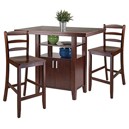 Wood Perrone High Table Set | Expandable Dining Solution | 2 Stools | Walnut Finish | Space-Saving | 160lbs Weight Limit (94744-VV)