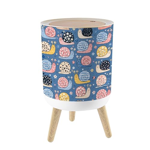 Small Trash Can with Lid Snails Seamless Summer Nursery Colorful Trending Colors Hand 1.8 Gallon/7L Garbage Can Waste Bin with Press Top Lid Legs Waste Basket for Bathroom Kitchen Bedroom