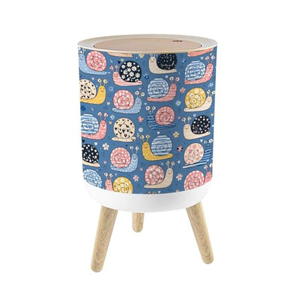 Small Trash Can with Lid Snails Seamless Summer Nursery Colorful Trending Colors Hand 1.8 Gallon/7L Garbage Can Waste Bin with Press Top Lid Legs Waste Basket for Bathroom Kitchen Bedroom