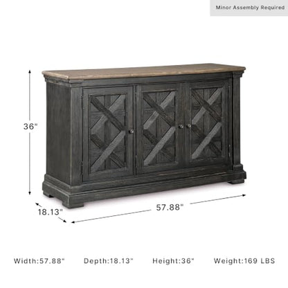 Signature Design by Ashley Farmhouse Sideboard Buffet Cabinet, Black/Gray, view 4