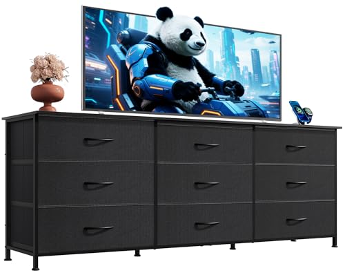 Dresser TV Stand for 75 Inch TV, 9 Drawer Dresser for Bedroom, Black, view 2