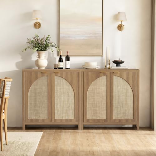 68"W Rattan Sideboard Buffet Cabinet with Storage Credenza Set of 2, view 4
