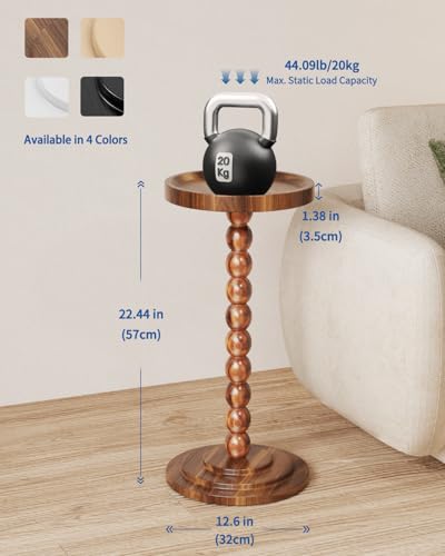 Round Wooden Side Table & Drink Table | Sturdy & Functional Mid-Century Modern Design with Solid Wood Columns for Living Room, Bedroom, Office & More