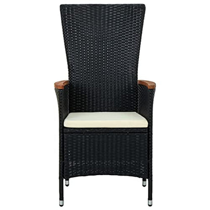 5-Piece Outdoor Dining Set Black and Cream PE Rattan Patio Furniture 31.5" Square Table 4 Chairs with Adjustable Backrest Garden Balcony Terrace Backyard Bistro Use