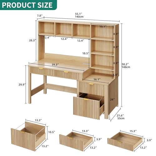 Computer Desk with Hutch and Drawers, view 4