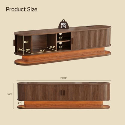 70" TV Stand up to 80 Inch with LED Lights and Power Outlet, Walnut, view 3