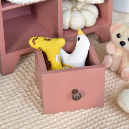 Funy Mini House 1/12 Scale Wood Dollhouse Furniture Wardrobe - Miniature Bedroom Furniture Closet with 3 Hangers Sliding Drawer for BJD/OB11 Birthday Holiday for 3+ Year Old (Pink)