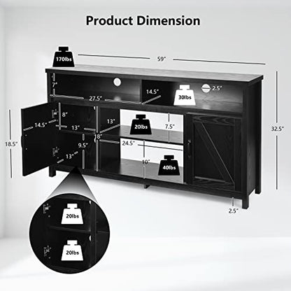 Modern Farmhouse TV Stand, 59-Inch Storage Cabinet for TVs Up to 65 Inches, view 5