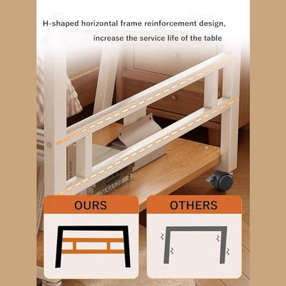 Rolling Computer Desk, 47.2 Inch Small Desks For Small Space, Portable Small Computer Desk with Monitor Stand & 3-Tier Storage, Portable Desk on Wheels for Writing, Home Office, Small Desk for Bedroom
