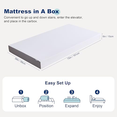 Memory Foam Mattress, Soft Plush Feel, Breathable, 6 Inch, Twin, White/Grey, view 3
