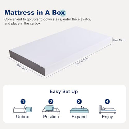 Memory Foam Mattress, Soft Plush Feel, Breathable, 6 Inch, Twin, White/Grey, view 3