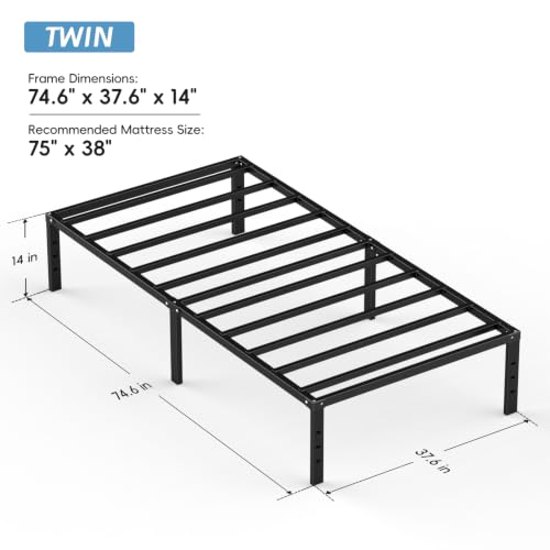 Twin Bed Frame 14 Inch Metal Platform with Under Bed Storage Space, view 3