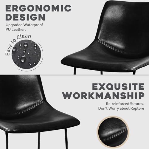 Waleaf 30 inch Bar Stools Set of 4,Counter Height Bar Stools with Back, Modern PU Leather Stools with Metal Leg and Footrest (Black, 4 Pcs 30" Counter Height Barstools)