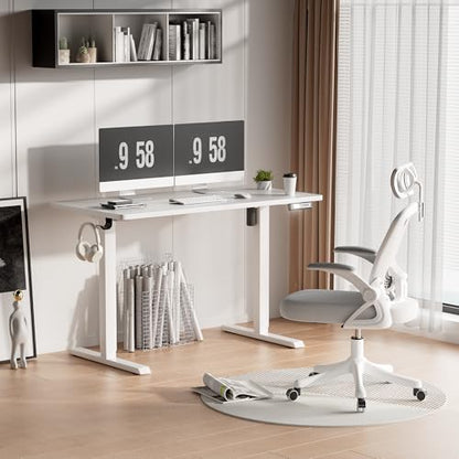 Electric Standing Desk, 47 x 24 Inches Height Adjustable Desk with Removable Casters, Home Office Computer Desk (White)