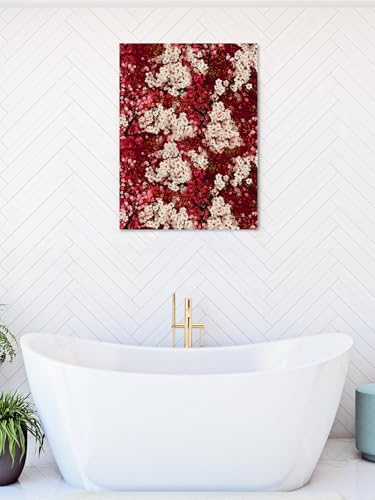 NuYeBiofx Spring Vintage Pink Cherry Blossoms Flower Canvas Wall Art Prints,40"x28" Framed Picture Artwork Chinese Wind Printed Canvas Oil Painting for Living Room Bedroom Office,Ready to Hang