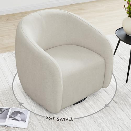 Swivel Accent Chairs for Living Room, Modern Upholstered Arm Chair for Bedroom, Fabric in Cream